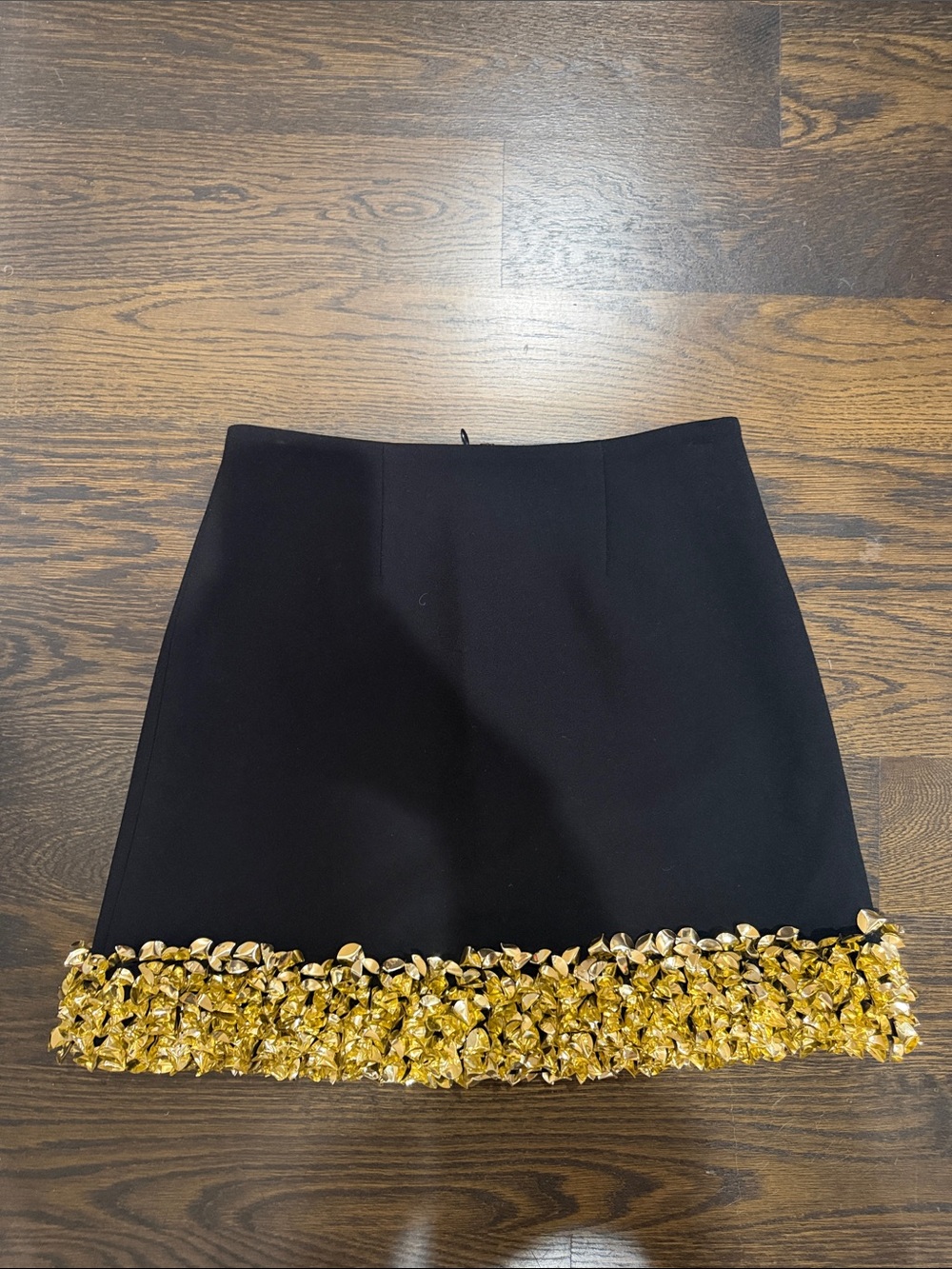 Jonathan Simkhai Black Mini Skirt with Gold Hem Embellishment